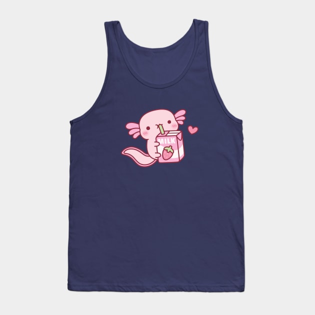 Cute Axolotl Drinking Strawberry Milk Tank Top by rustydoodle